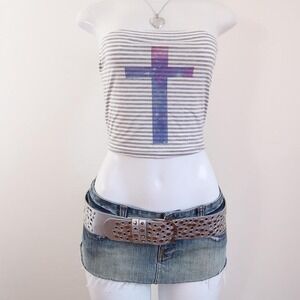 2010s striped galaxy cross tube top bandeau indie alt